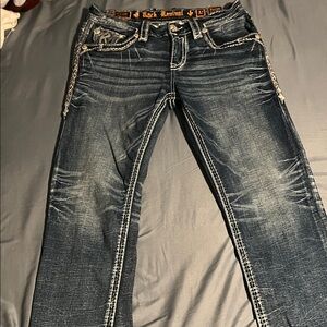 Rock Revival Blue Denim Jeans with White Stitching